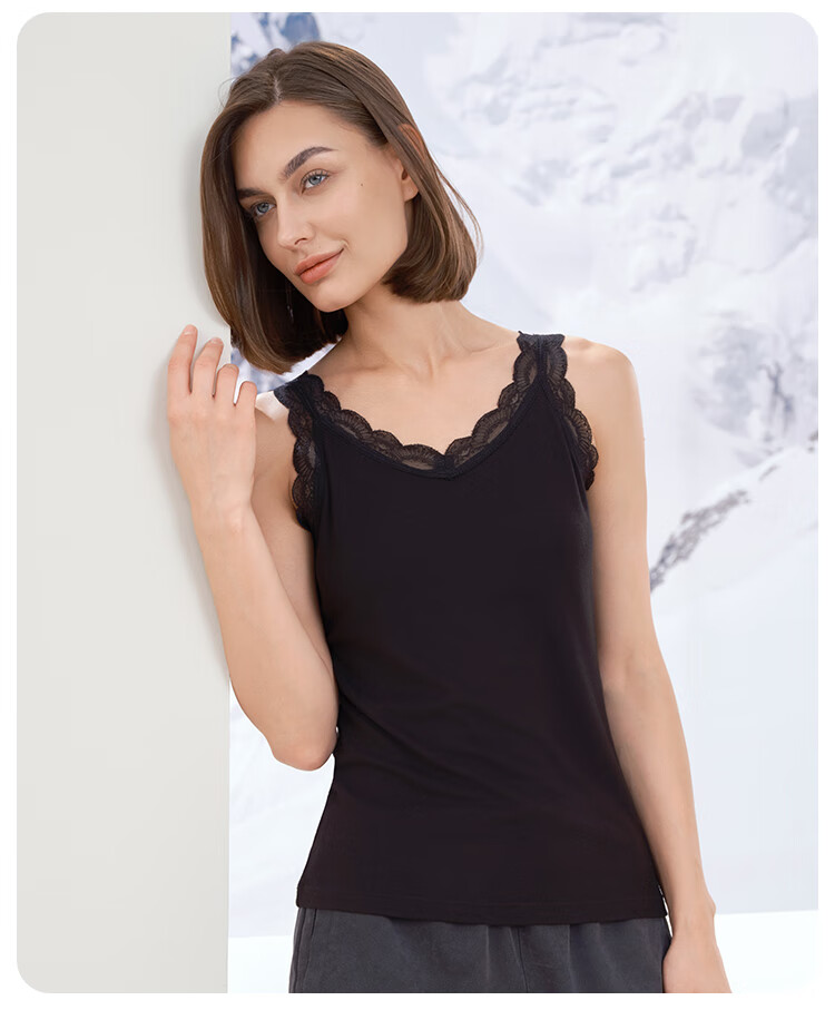 Schiesser [Thick Version] Women's Thick V-Neck Double-Sided Brushed Soft Camisole Lace Trim Thermal Underwear Vest 21