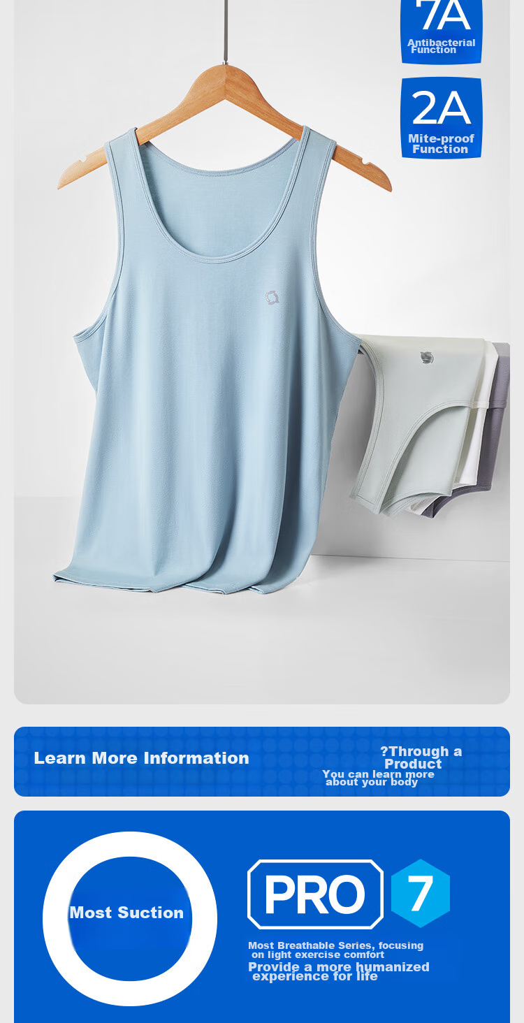 HLA [Zui Huxi-Pro7] Sleeveless Vest for Men, Lyocell Antibacterial Cooling Basic Undershirt Thin Tank Top 7