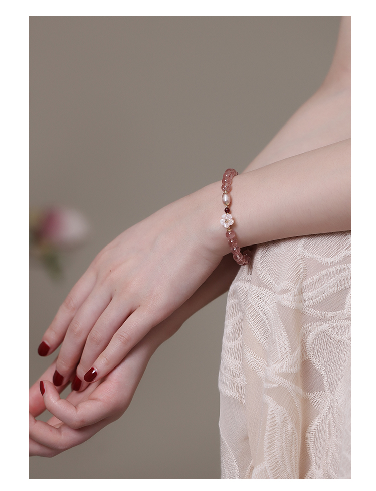 Fenghuangniepan Natural Strawberry Crystal Bracelet for Women, 2026 New Peach Blossom Pink Crystal Beaded Bracelet, Birthday Gift for Girlfriend 5
