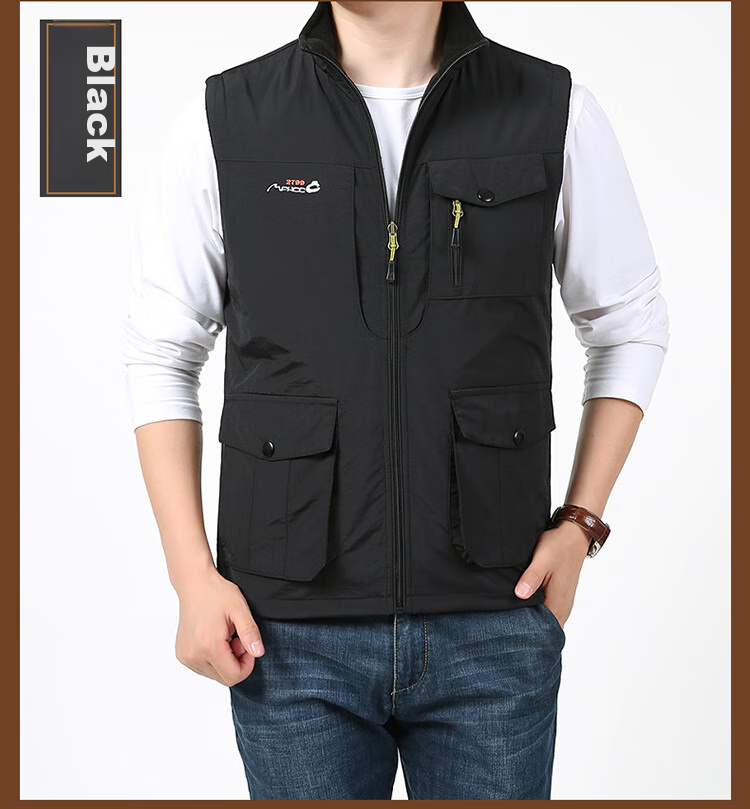 VANCAMEL Men's Vest, Outdoor Casual Multi-Pocket Sleeveless Waistcoat, Quick-Dry Loose Workwear Jacket, Khaki, XL 26
