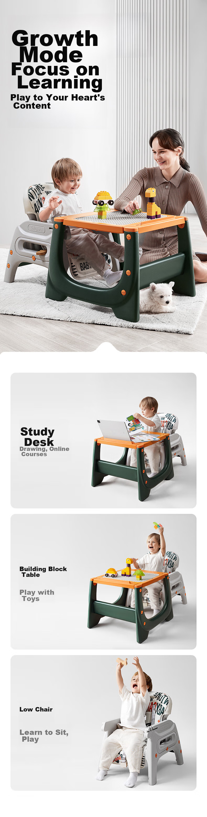 Babycare Multifunctional Baby High Chair, Safe And Anti-Fall Children's Dining Seat, Suitable for 6 Months+, Taler Gree 4