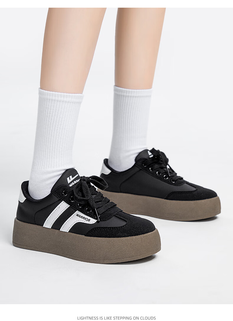 Warrior Official Women's Shoes 2026 Summer Retro German Training Shoes Women's White Sneakers Women's Height Increasing Shoes Beige Black Size 35 9