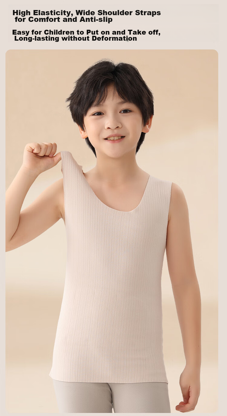 MiiOW Children's Thermal Underwear, Boys' Patch Vest, 100% Mulberry Silk, Tummy Protection, Seamless Inner Wear, Autumn And Winter Base Layer Vest 11