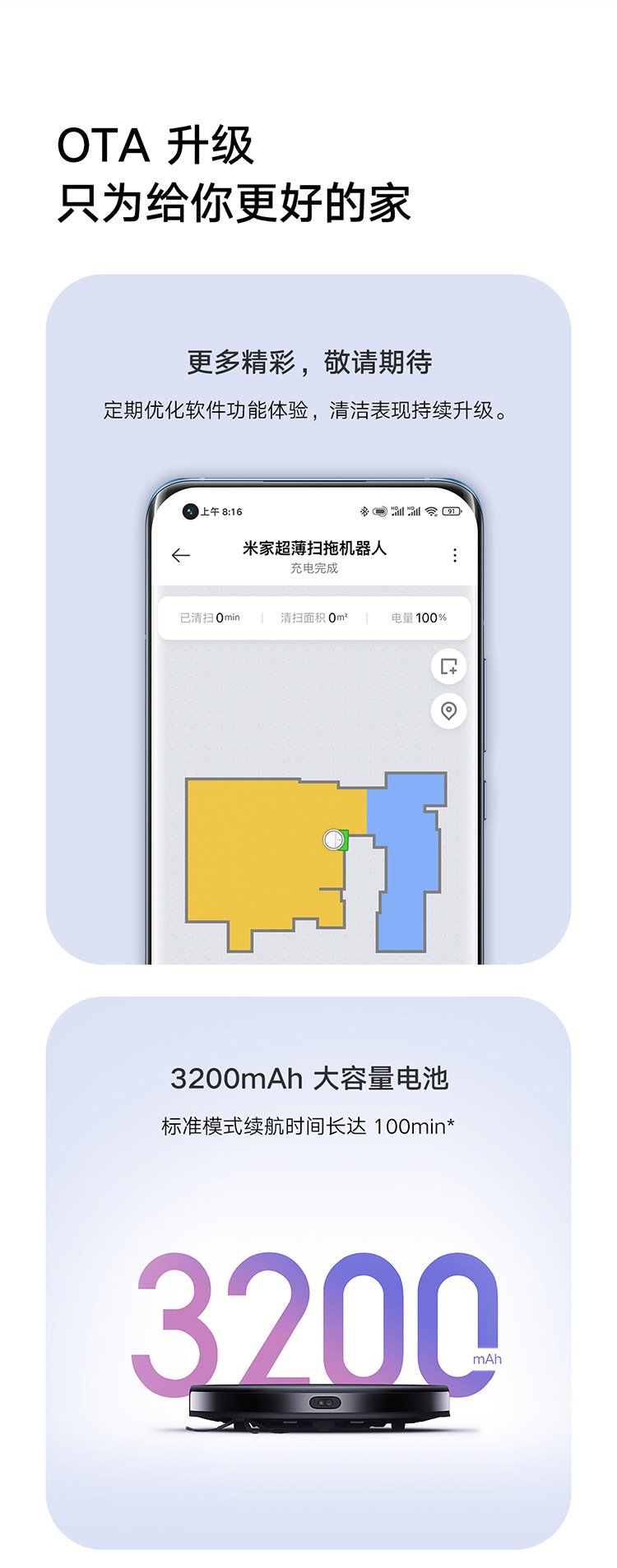 37907-米家 小米超薄扫拖机器人扫拖一体机 拖地机擦地机 吸尘器家用 5.5cm超薄 3D避障 3D视觉导航-详情图