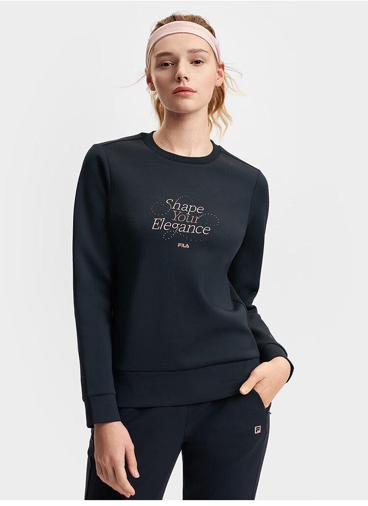 FILA Official Women's Pullover Hoodie, Autumn And Winter Fitness Sports Simple Basic Knit Top 15
