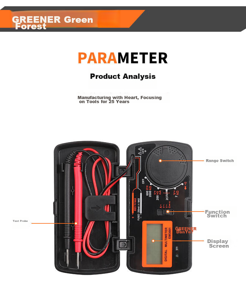 GREENER Multimeter, Digital High-Precision Fully Automatic Intelligent Small Portable Mini Repair Electrician Meter Capacitance Meter 5