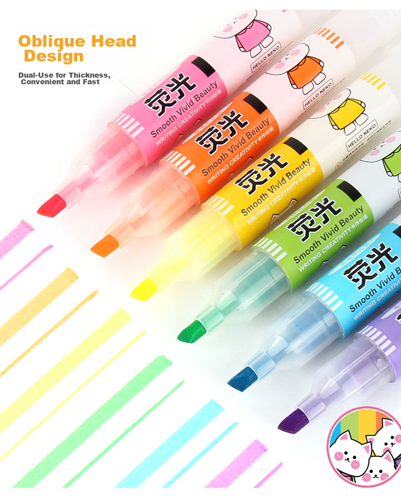 Genvana 6-Color Soft Tip Highlighters, Children's Day Gift, Flat Pen for Note-Taking, Reviewing, Journaling, Memorization Aid, Handwritten Markers G-0543 3