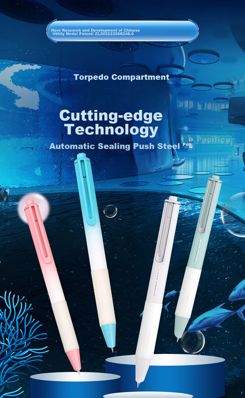 HERO Fountain Pen 3176, Retractable Fountain Pen for Third-Grade Elementary Students, Iridium Nib, Blue 1