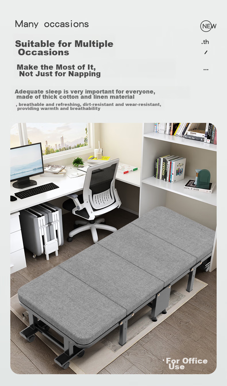 Okeefe Folding Bed, Single Nap Bed for Office, Four-Fold Foam Bed, Hospital Accompanying Bed, Wooden Board Bed, 70cm 2
