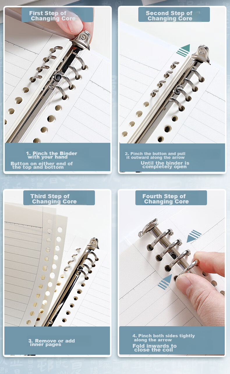 Wengu A5/60 Pages Comfortable Iron Clip Loose-Leaf Notebook, Detachable Cover, High-Quality Notebook for Students' Writing And Error Correction, BI074 (A5) D Yueyanglou Ji 8