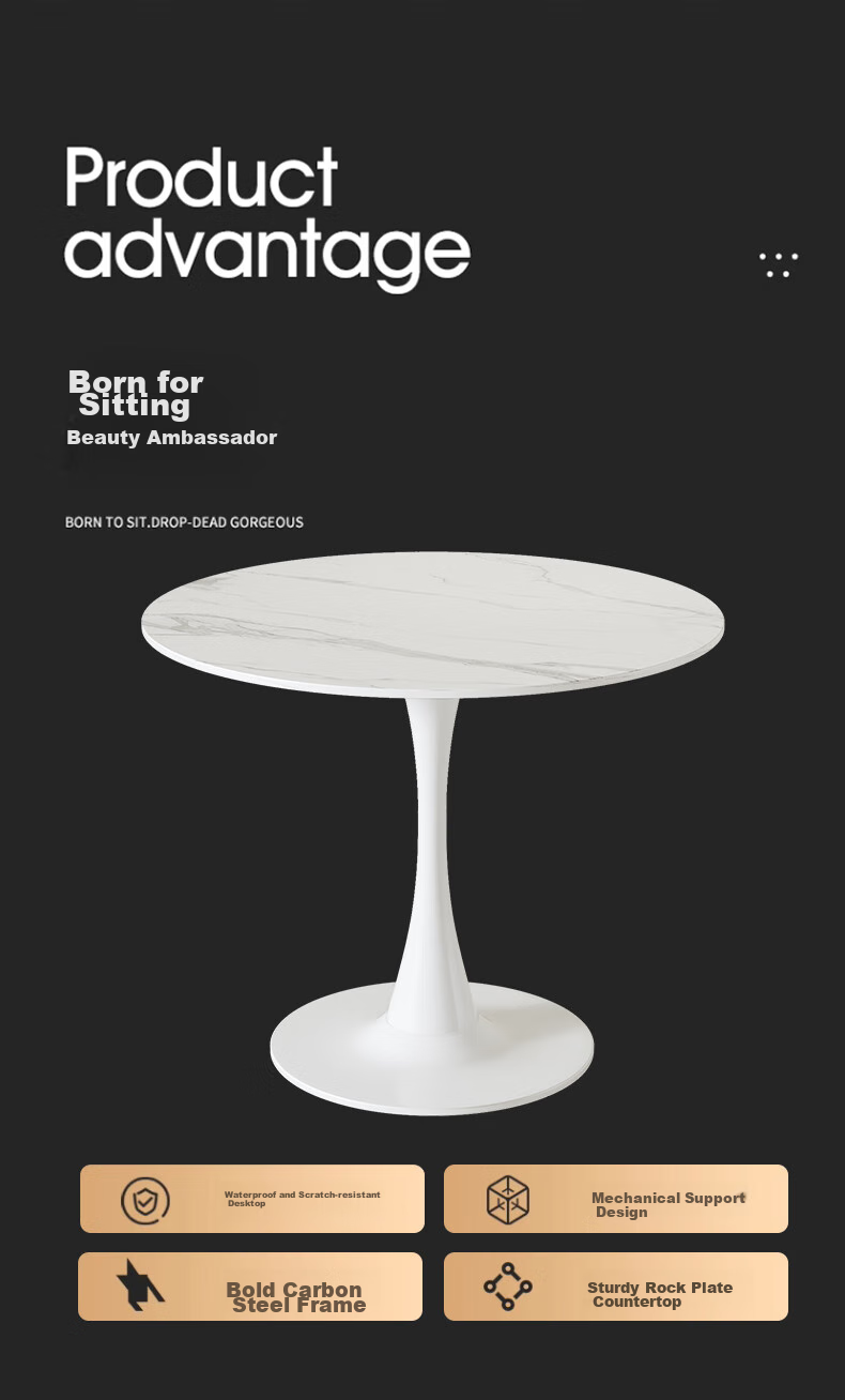 KULIN Rock Slab Dining Table, Round Small Table, Restaurant Coffee Table, Simple Round Office Negotiation Side Table, 60*74cm 3