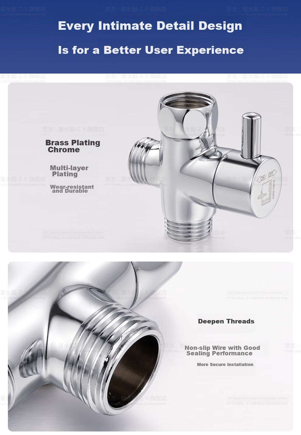Submarine F306 Three-Way Water Distributor with One Inlet And Two Outlets, Angle Valve, Splitter, 1/2 Inch Connector, Main Body, Copper Plated with Switch 14