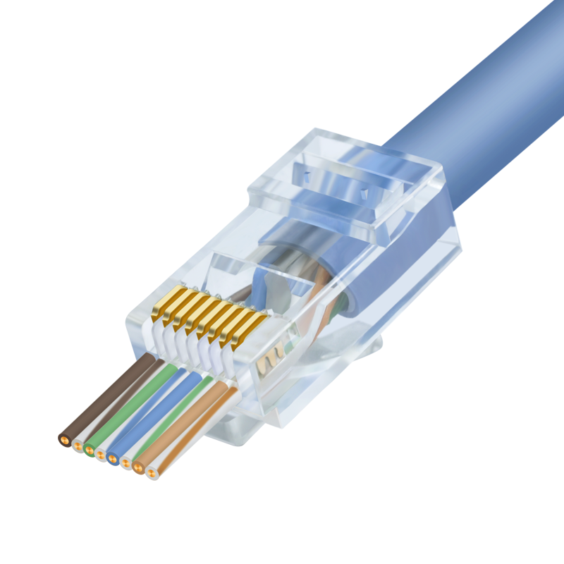 CNCOB Category 6 Pierced Crystal Head Unshielded Through-Hole Gigabit RJ45 Network Cable Connector, 8P8 Pin Pure Copper Gold-Plated Cat6 Crystal Head, 30 Pieces/bag, CN-104EV