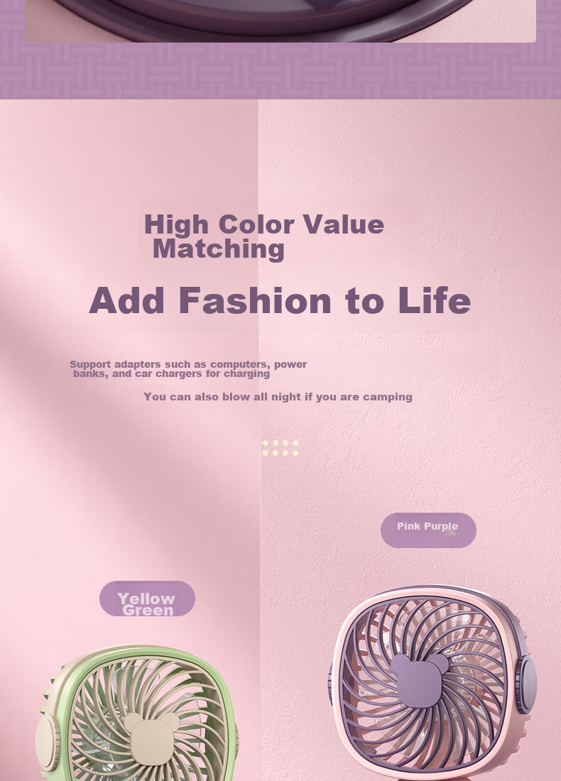 Elifo Small Desktop USB Fan, Portable Handheld Fan, Compact Electric Fan, Desktop Fan, Pink And Purple 16