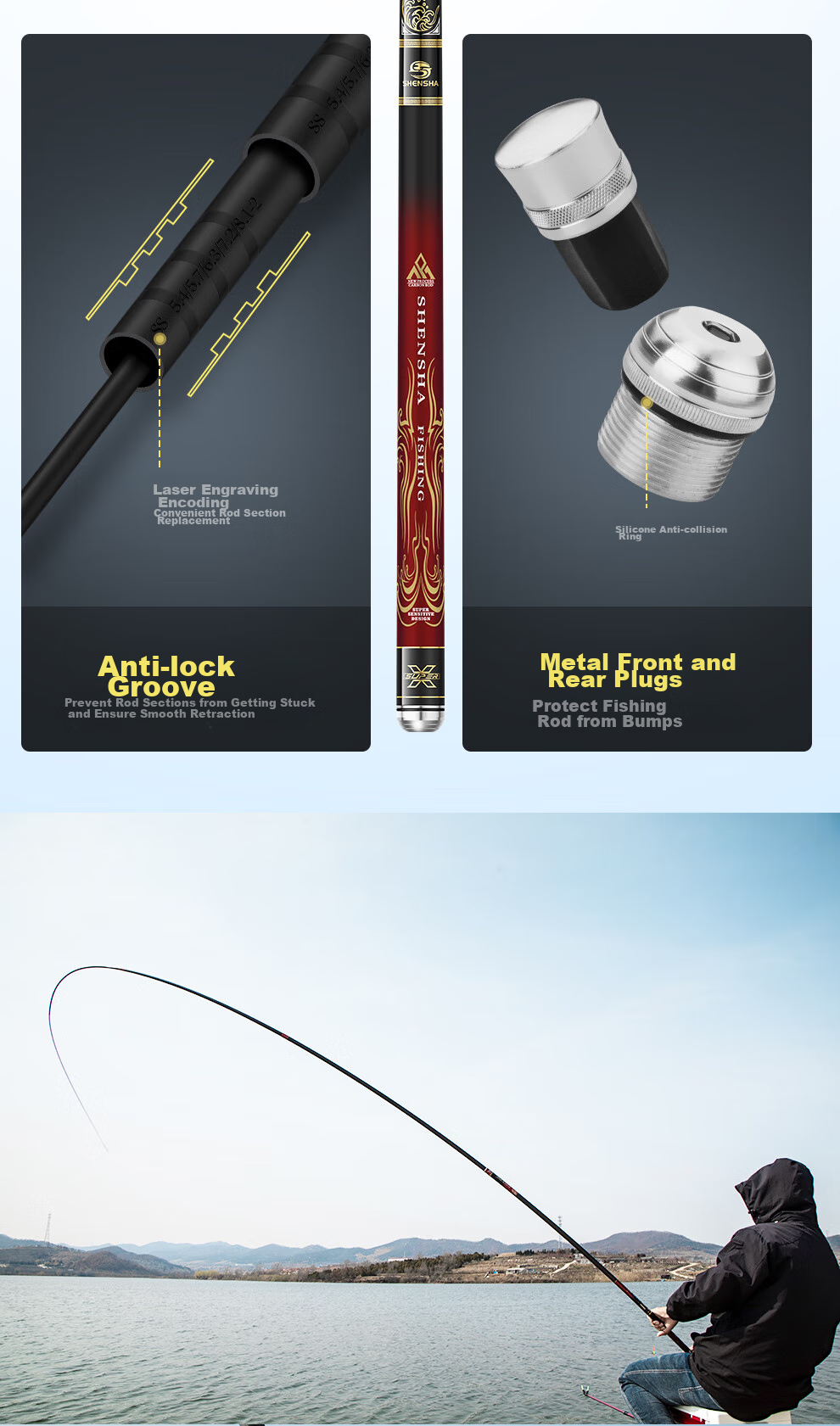 Shensha Jinglang 5.4m Fishing Rod, Ultra-Light And Ultra-Hard, 19 Sections, Carp And Bighead Carp Rod, Platform Fishing Rod, Big Fish Rod, Carbon Fiber Hand Rod, Fishing Pole 15