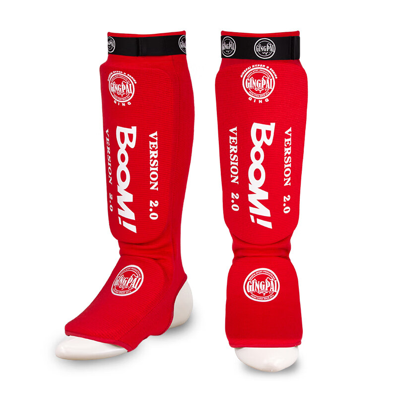 Jingpai Tai Chi Leg Guards for Adults And Children, Boxing And Kickboxing Training Knitted Shin Guards with Foot Strap, Red, Size S