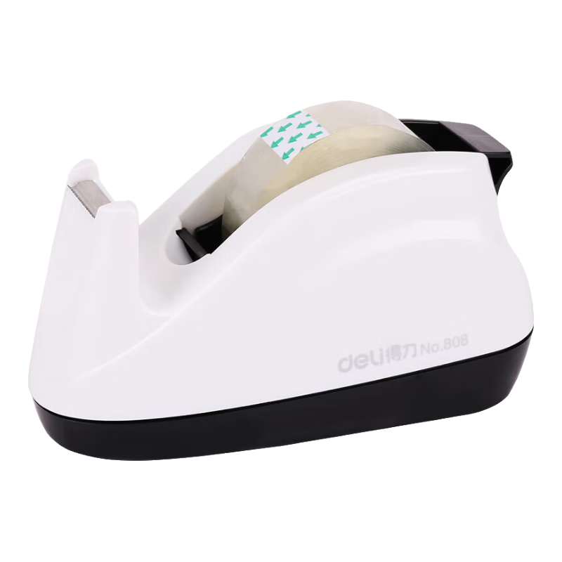 Deli Small Tape Dispenser Cutter And Box Sealer (Tape Width ≤18mm), 180° Rotatable Tape Slot, White 808