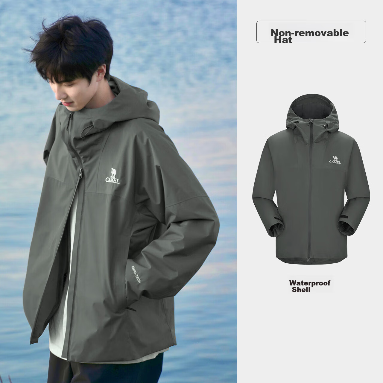 CAMEL [Wang Junkai's Choice], Outdoor Rain God Windbreaker Jacket for Men And Women, Hard Shell, Heavy Rain Level Windproof Waterproof Coat