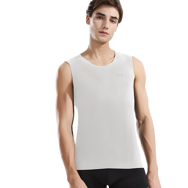 MiiOW Polyester Modal Nylon Thermal Vest, Men's Comfortable Fleece Seamless Underwear, Autumn And Winter Sleeveless Undershirt Waistcoat