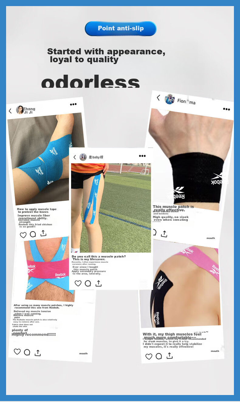 Reebok Muscle Tape, Sports Kinesiology Tape, Knee Support Bandage, Sprain Muscle Inner Tape, Self-Adhesive Elastic Muscle Soreness Patch 4