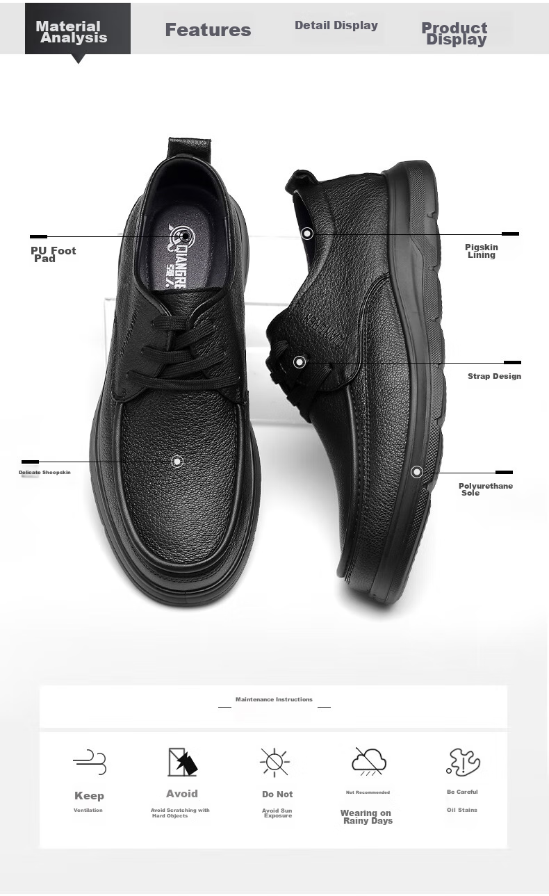 Qiangren Business Leather Shoes for Men, Soft Upper And Sole, Sheepskin Commuter Leather Shoes, Breathable Casual Men's Shoes JDA351339 Black 39 3