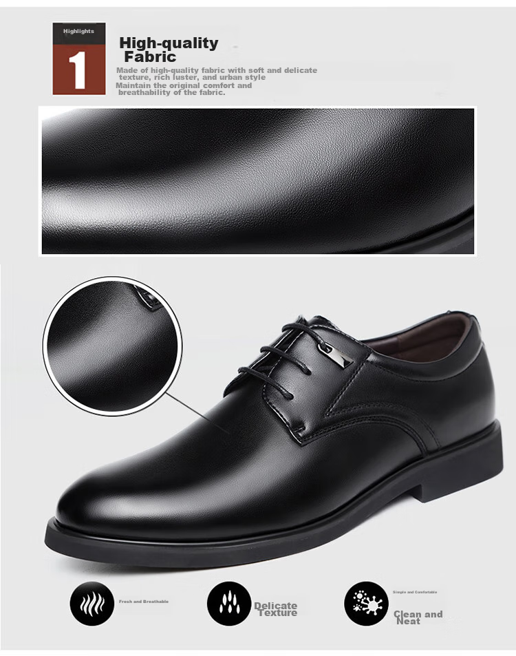 BEIOUTU Leather Shoes for Men, Formal Shoes, Fashionable Office Lace-Up Versatile Business Casual Shoes, Low-Top Men's Shoes, 8021 Black, Size 43 7