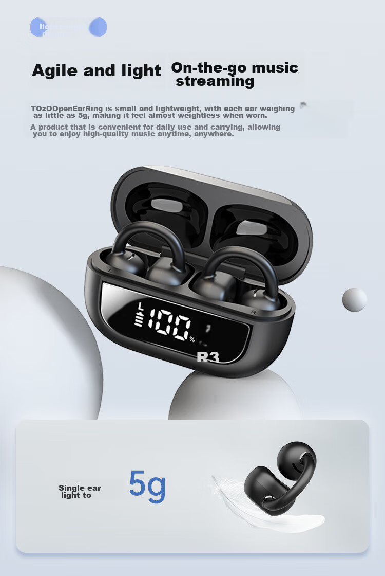 TOZO Open-Ear Headphones, Wireless Bluetooth Earphones for Running And Sports, AI Smart Translation, New Model Open Ear Ring Compatible with Apple, Huawei, Xiaomi 14