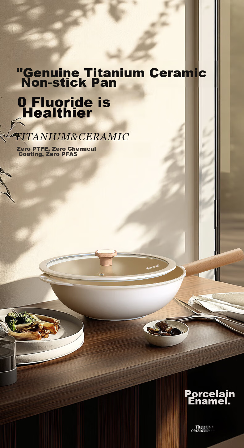 Amercook Titanium Non-Stick Maifan Stone Frying Pan Flat Bottom Wok for Home Use Compatible with Induction Cooker and Gas Stove 1