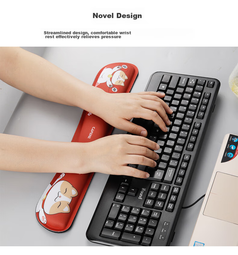CAPERE Keyboard Wrist Rest, Slow Rebound Large Hand Support Wrist Pad, Comfortable Computer Office Wrist Cushion, Black H221, 420x85x25mm 5