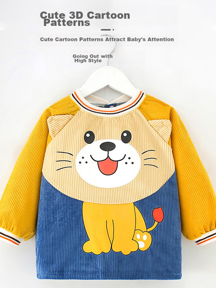 9I9 Baby Eating Smock, Waterproof Outer Wear, Long-Sleeve Kindergarten Painting Clothes, Children's Reverse-Wear Splash-Proof Lion A127 8