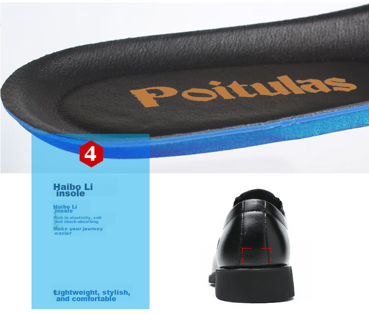 Poitulas Men's Leather Shoes with Three-Point Connection, Business Casual Formal Shoes, British Comfortable Slip-On Loafers, 9916 Black, Size 38 11
