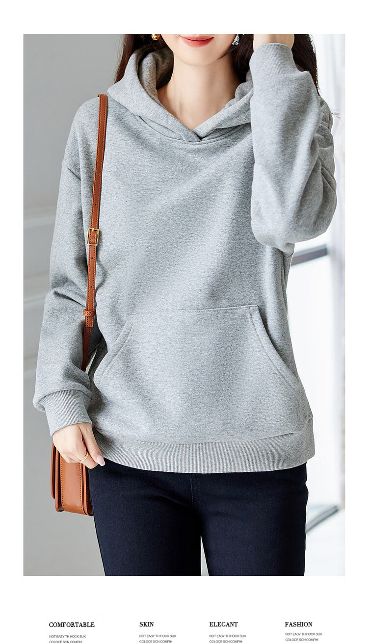 Dme [Hooded Commuter] Winter Fashion Fleece-Lined Drop Shoulder Long Sleeve Pocket Commuter Sweatshirt for Women, Linen Gray, M 5