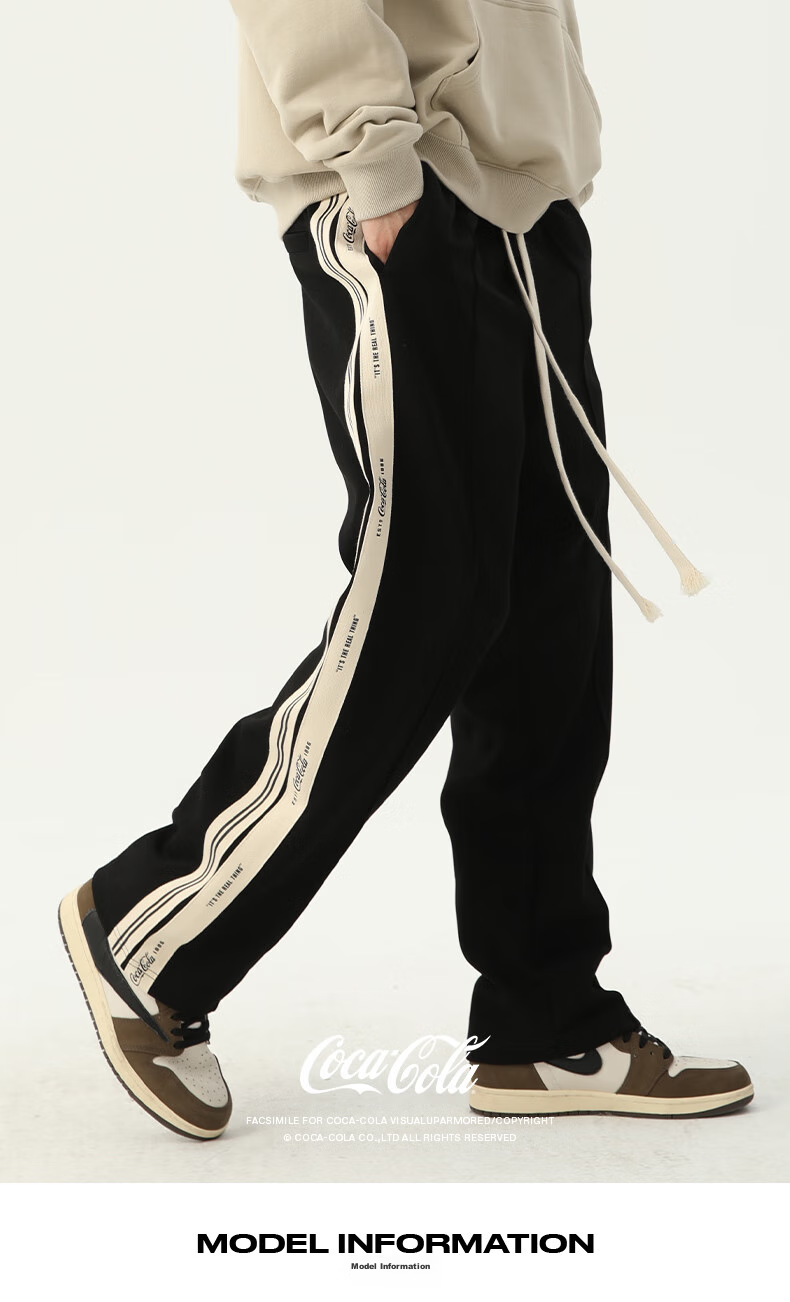 Coca-Cola Casual Pants for Men, Spring And Summer American-Style Trousers, Sports Pants, Straight-Leg Pants, Sweatpants, Black Regular, S (90-110 Jin) 1