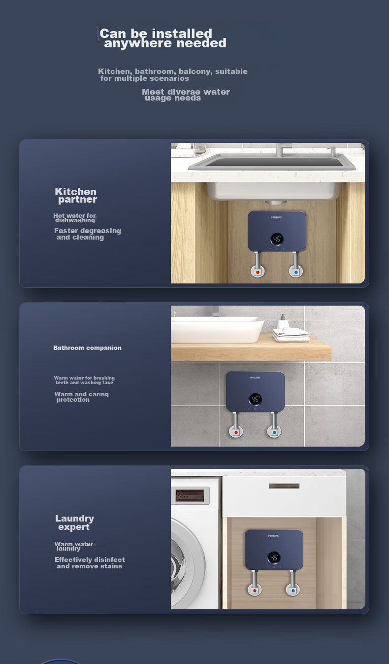 PHILIPS Instant Mini Kitchen Treasure Electric Water Heater MINI Blue, 5500W Stepless Frequency Conversion, Instant Heating, Smart Constant Temperature, Household Kitchen Hot Water Treasure, Subsidy 15%, AWH1053 7