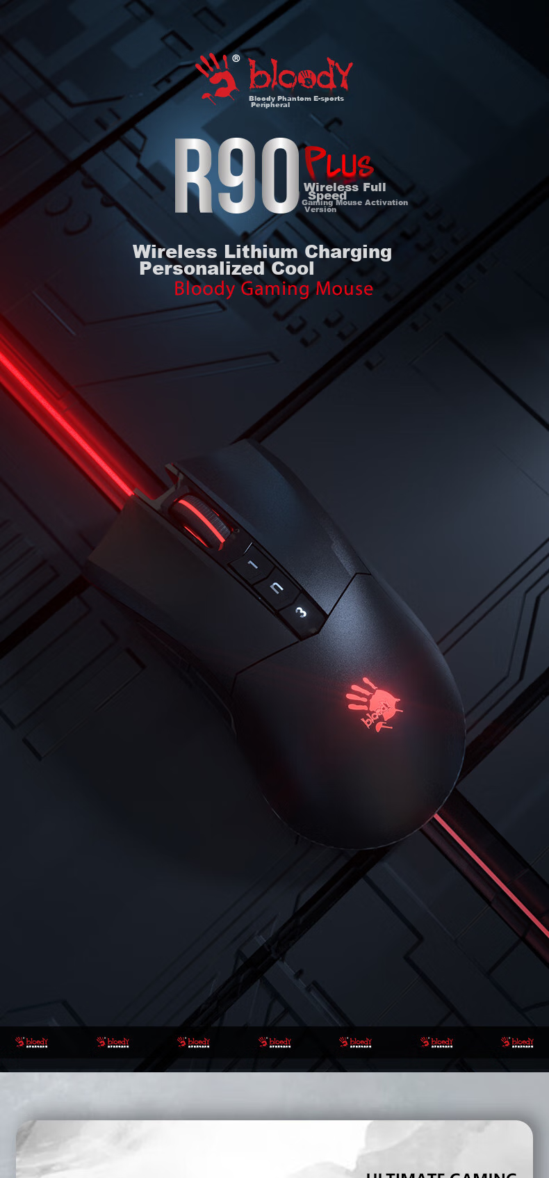A4TECH R90plus Large Right Wireless Mouse Gaming Mouse E-Sports Mouse Rechargeable Wireless Mouse Blood Hand Phantom Black Wireless 1