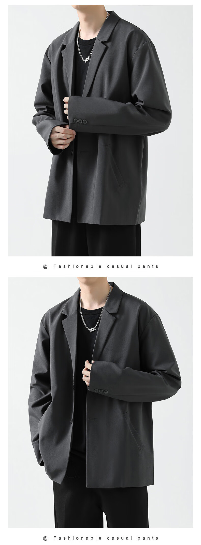 Foss Phil Men's Suit Jacket, Spring And Autumn Loose Casual Versatile DK Uniform Cool Suit Coat XF8001 Black L 10