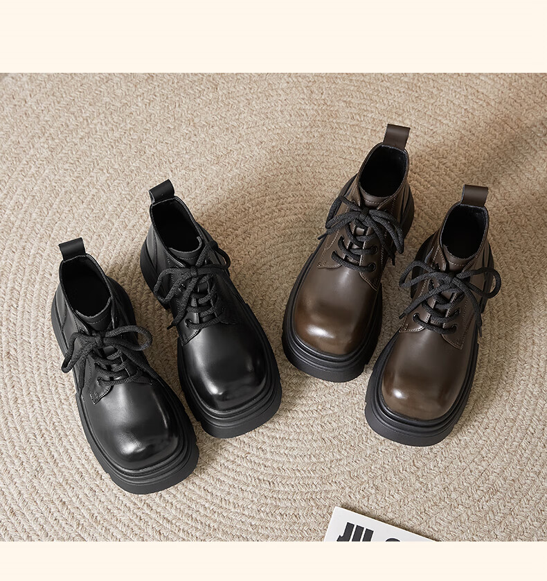 DAPHNE Thick-Soled Martin Boots for Women, Spring 2026 Brown Xinjiang Grassland Travel Short Boots, Retro British Style Height-Increasing Boots 11