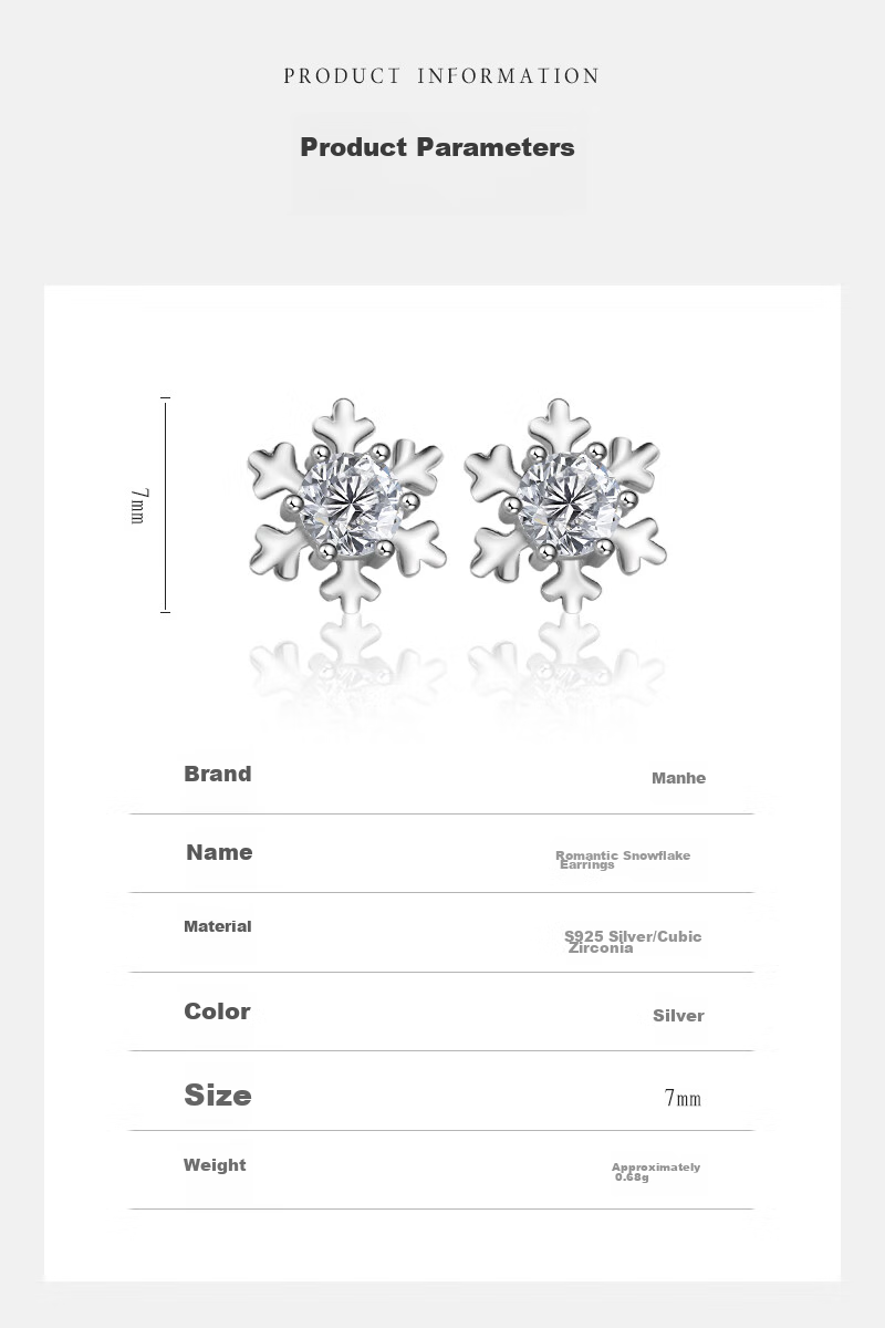MANHE S925 Silver Stud Earrings for Women, Snowflake Earrings, New Style for 2026, Jewelry Gift for Wife's Birthday, Present for Female Friends 8