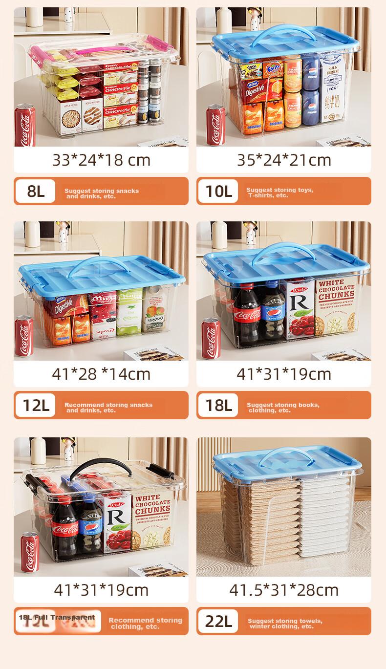 JEKO&JEKO Plastic Storage Box, Toy Organizer, Snack Container, Medicine Box, Storage Bin, 12L Capacity, Set of 3 11