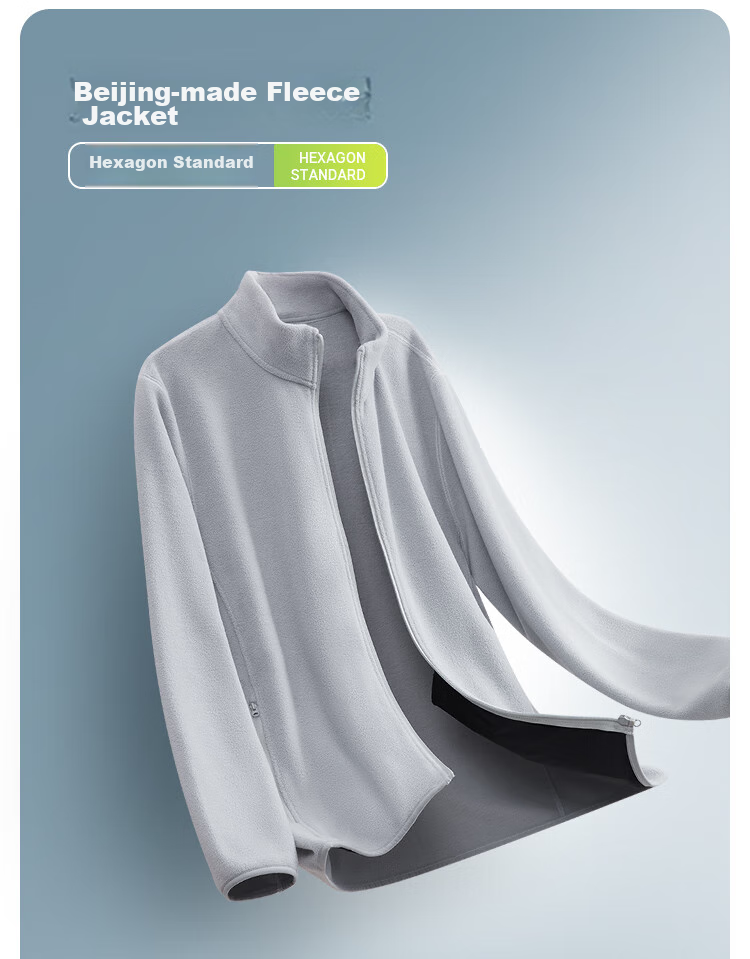 JD Original Fleece Jacket, Anti-Static Fleece Coat, Warm Sweatshirt Jacket, Unisex T-Shirt Base Layer, Light Gray, 3XL 3