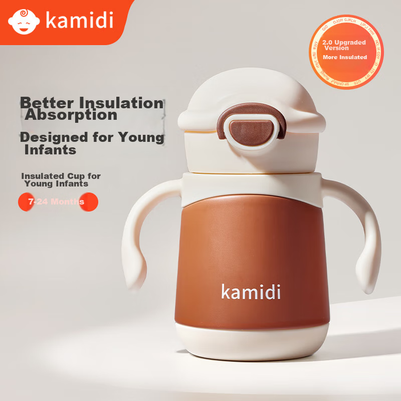 Kamidi Baby Insulated Cup, Small Bottle for Infants, Suitable for Babies over 6 Months Old, Water Bottle Made of 316 Stainless Steel, Straw Water Bottle for Ages 1-3