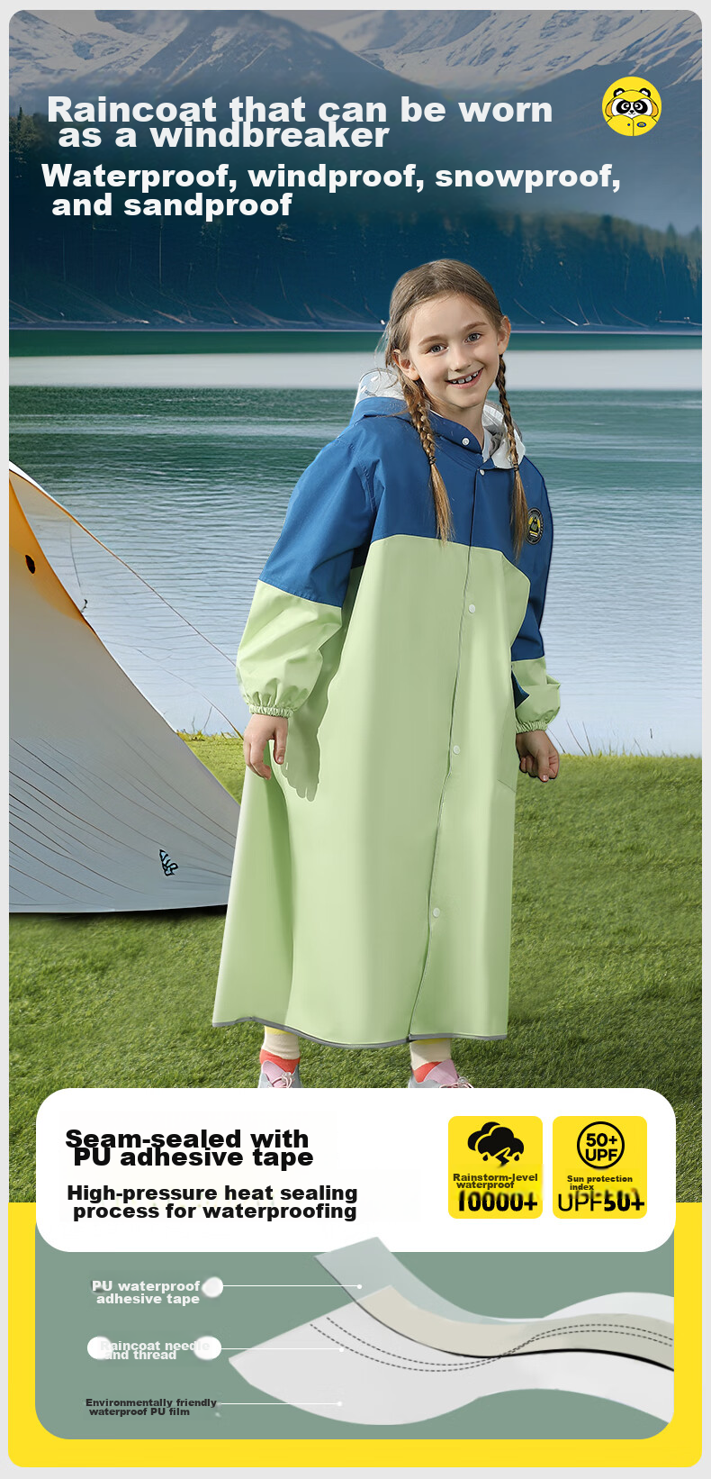 Moremerry Children's Raincoat for Boys And Girls with Backpack Space, Waterproof And Breathable, Stylish Rain Poncho for School, Apple Green, 2XL 18