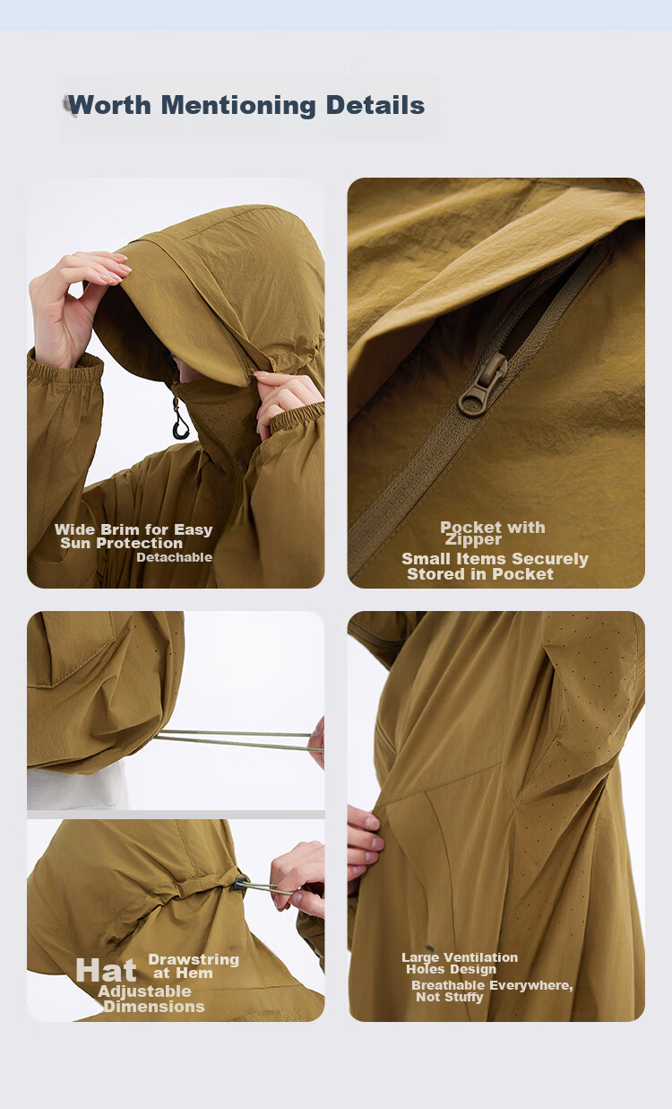 JD Original UPF170+ Ultra-Light Original Yarn Sun Protection Clothing, Outdoor Sun Protection Garment, Cool And Breathable Jacket, Skin Coat for Men And Women, Coffee 3XL 15