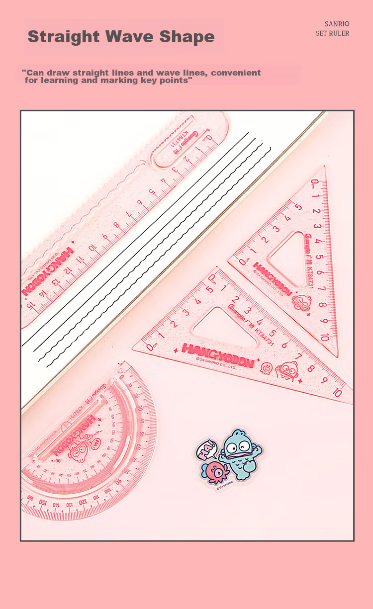 GuangBo Sanrio Student Ruler Set, Large Numbers, 15cm Straight Ruler, Triangle Ruler Set, Little Clown Fish Series, Exam-Specific, Elementary School First Grade Double Wave Ruler, Random Color KT84731 4