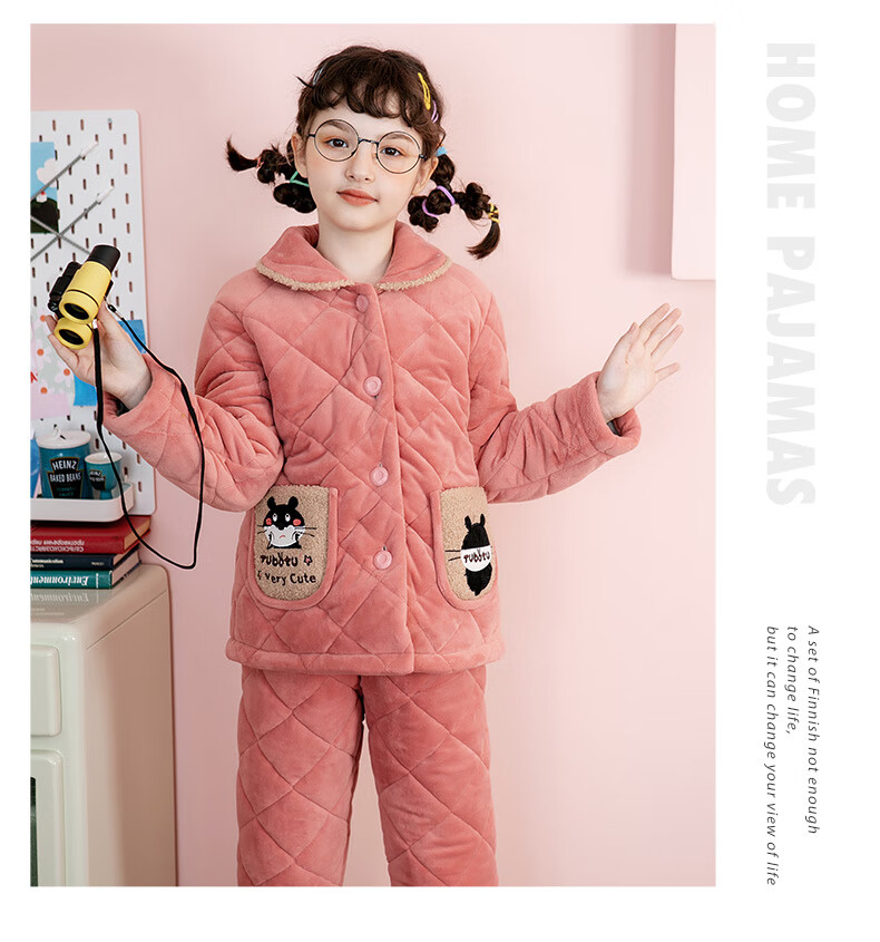 Fenteng Children's Pajamas for Girls, Warm Baby Fleece Three-Layer Quilted Thick Girls' Loungewear Q9984750924 8