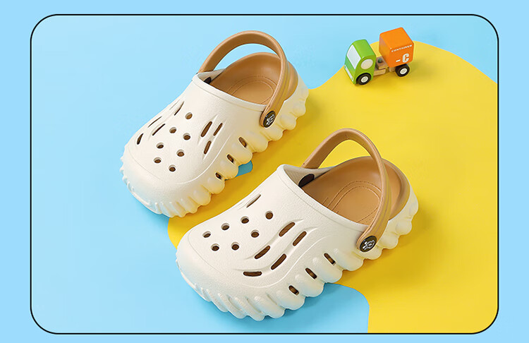 BOBDOG Children's Sandals, Boys' Sandals, Soft-Soled Hole Shoes, Summer Kids' Slippers, 117642161, Beige/grass Green, Size 32-33 3