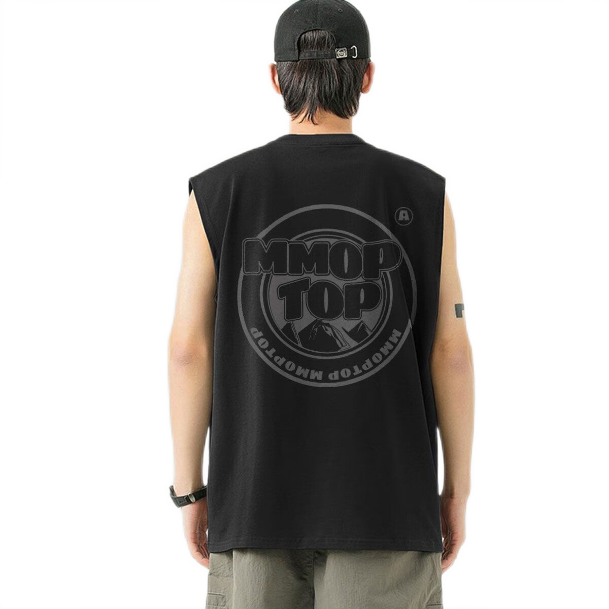 MMOPTOP Cotton Tank Top for Men And Women, Summer Sports Casual Printed Sleeveless Vest, Loose Undershirt, MB02 Black 2XL