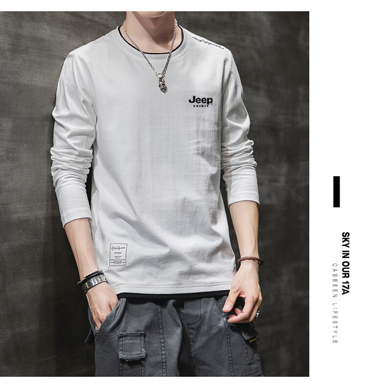 JEEP SPIRIT Men's Long-Sleeve T-Shirt, Spring And Autumn Sports Outdoor Pure Cotton Tee Casual Top, Gray, Size L 17