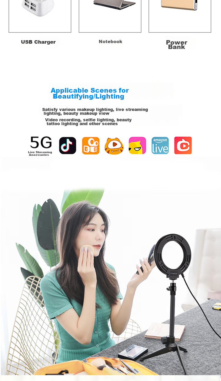 Pangniu Circular LED Fill Light, Live Streaming Beauty Light, PU377 Portrait Photography Continuous Light, Photo Continuous Light, 12cm Tri-Color Temperature, Douyin Live Streaming Equipment Fill Light 7