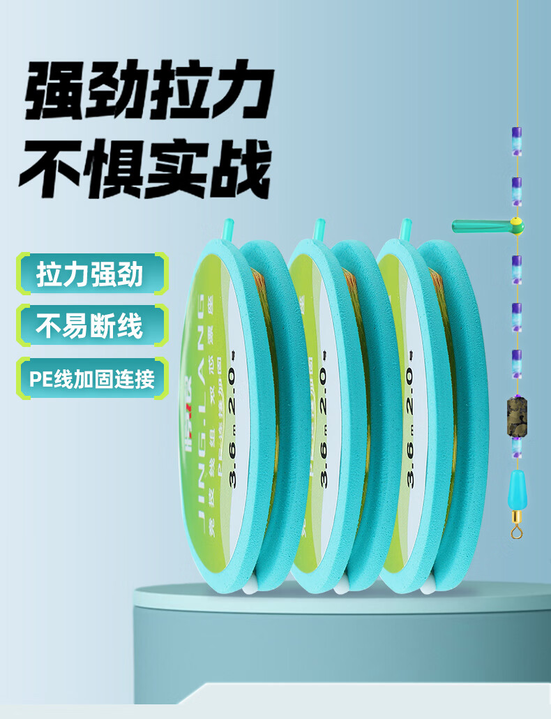 Jinglang 3.9-Meter No. 1.2 Three-Section Finished Main Line Set, Nylon Main Fishing Line, Pre-Tied Fishing Line Kit for Platform Fishing, Fishing Tackle 1